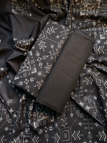 3 Piece Printed Lawn Suit – Black & White Geometric