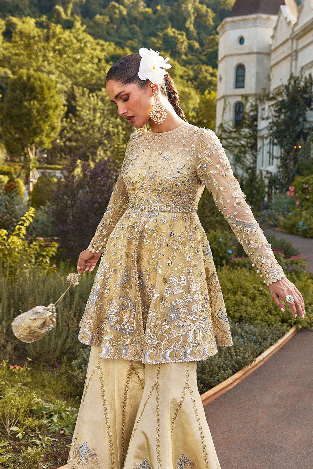 Luxury Hand-Embellished Organza Suit in Gold | Chantelle Formal Unstitched Collection BQU-UF-D752-00