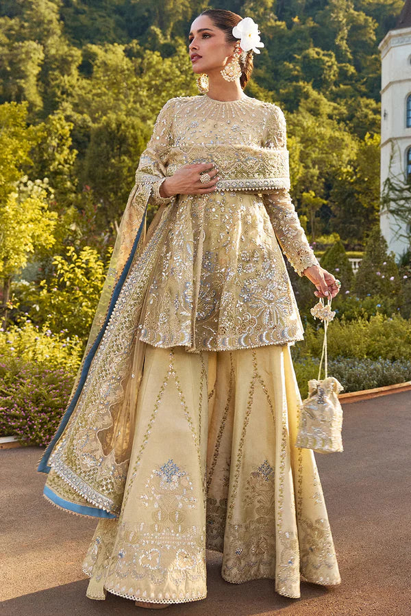 Luxury Hand-Embellished Organza Suit in Gold | Chantelle Formal Unstitched Collection BQU-UF-D752-00